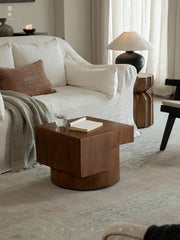 wood coffee table, solid wood center table, modular coffee table, geometric wooden table, sculptural wood furniture, handmade wood coffee table, modern solid wood furniture, rustic wooden decor, artisan wood table