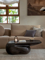 wood coffee table, sculptural wood furniture, solid wood center table, organic form coffee table, handmade wooden table, rustic artisan furniture, modern natural decor, carved wood centerpiece, solid wood art furniture