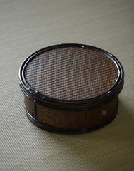 bamboo storage box, woven rattan box, tea accessories organizer, handcrafted bamboo box, purple bamboo decor, handmade tea tool box, wood engraving art, Piexlculpt Studio, natural home accessories