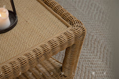 rattan coffee table, rattan tea table, handwoven rattan furniture, bamboo table, natural rattan decor, double layer coffee table, japanese wabi-sabi furniture, handcrafted rattan table, boho living room decor