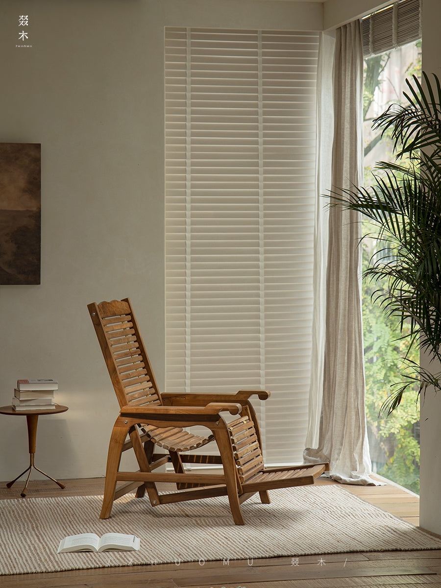 solana lounge chair, teak recliner, wabi sabi furniture, japanese minimalist chair, solid wood lounge chair, handcrafted teak chair, piexlculpt studio, modern tropical furniture, indoor outdoor chair, sustainable wood design