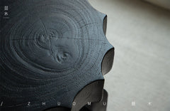 wood side table, solid wood accent table, carved wooden end table, handmade wood furniture, rustic wood nightstand, natural wood decor, modern artisan furniture, wooden pedestal table