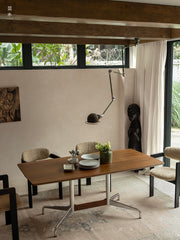 eiri dining table, solid wood dining table, metal frame table, japanese minimalist furniture, modern wabi sabi furniture, handcrafted long table, piexlculpt studio, scandinavian japanese design, solid wood work desk