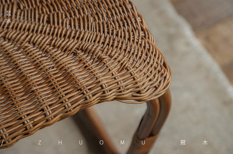 rattan side table, rattan end table, handwoven rattan stool, natural rattan furniture, minimalist rattan table, bamboo accent table, handmade rattan decor, boho rattan furniture, japanese wabi-sabi decor, artisan rattan stool