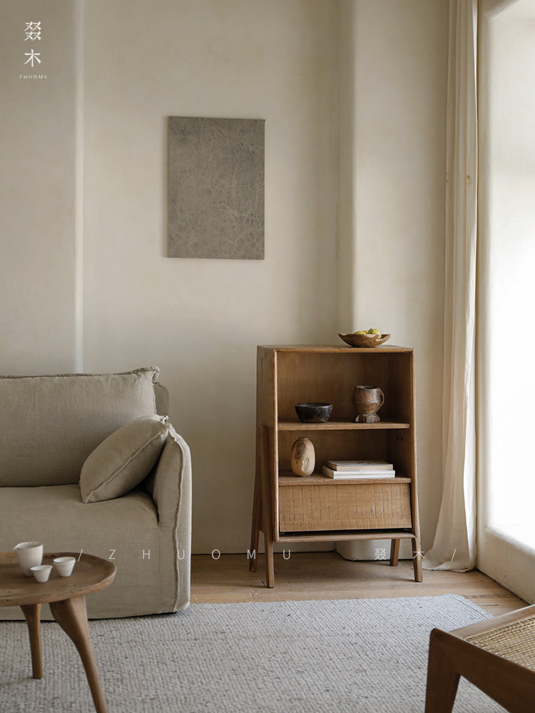 modular wood cabinet, japanese wabi sabi furniture, reclaimed wood shelf, solid wood storage cabinet, nordic minimalist furniture, handcrafted display shelf, sustainable wood furniture, slow living decor