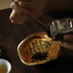 turtle shell tea scoop, handcrafted tea utensil, silver inlay tea tool, golden edge bamboo tea scoop, wooden tea accessories, gongfu tea ceremony, artisan tea ware, tea leaf holder, Piexlculpt Studio, wood engraving art