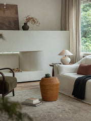 rattan side table, round rattan table, rattan stool, handwoven rattan furniture, bamboo accent table, natural rattan decor, boho rattan furniture, artisan rattan table, southeast asian furniture, japanese wabi-sabi decor