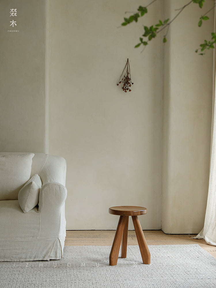 koto stool, round wood stool, japanese minimalist furniture, wabi sabi furniture, solid wood stool, handmade wooden furniture, accent stool, piexlculpt studio, modern wood decor, small wooden stool