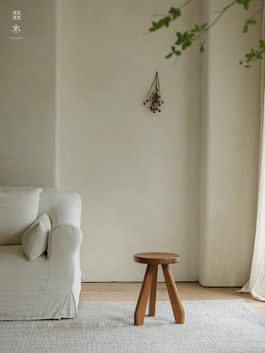 koto stool, round wood stool, japanese minimalist furniture, wabi sabi furniture, solid wood stool, handmade wooden furniture, accent stool, piexlculpt studio, modern wood decor, small wooden stool