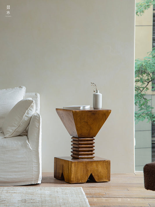 kuro sculpture table, charred wood pedestal, wabi sabi furniture, japanese minimalist decor, handcrafted wood art stand, zen display table, piexlculpt studio, black solid wood table, carbonized wood furniture