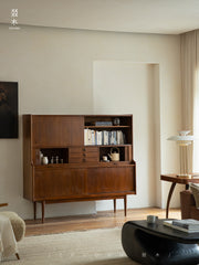 mid century teak sideboard, tambour door cabinet, teak credenza, handcrafted teak furniture, danish modern sideboard, mcm furniture, vintage teak cabinet, solid wood buffet, minimalist teak console