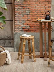 rattan bar stool, rattan high chair, handwoven rattan furniture, natural rattan bar stool, café furniture, handcrafted bar chair, bohemian interior design, artisan rattan stool