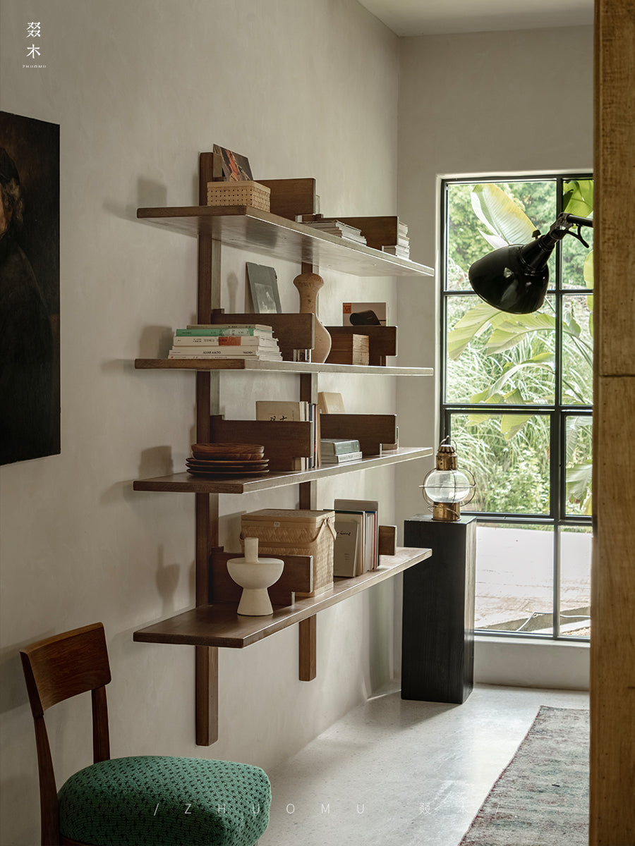 wall shelf system, modular wall shelving, mid century wood shelf, floating teak shelf, wooden wall bookcase, display shelving system, handcrafted wall furniture, piexlculpt studio