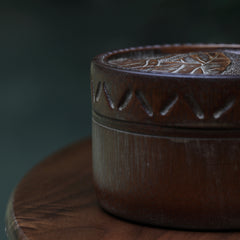 bamboo tea caddy, carved bamboo tea canister, leaf pattern tea jar, airtight tea storage, handcrafted tea container, wood engraving art, Piexlculpt Studio, artisan bamboo crafts, japanese tea box, loose leaf storage jar