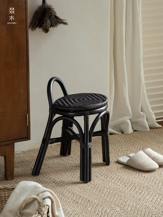 rattan stool, handwoven rattan stool, rattan carry stool, natural rattan furniture, portable stool, entryway stool, handcrafted seat, bohemian home decor