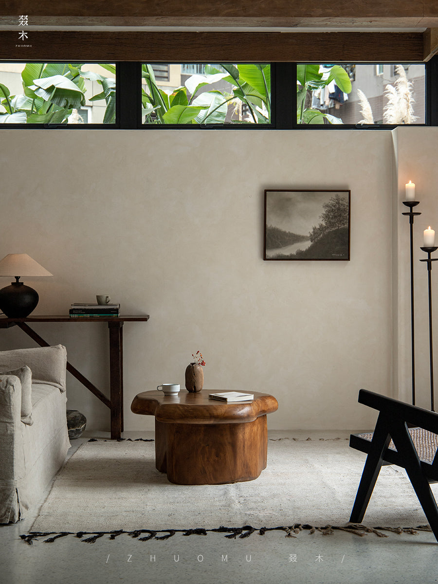 claw coffee table, solid wood coffee table, sculptural wood table, organic form table, handcrafted furniture, wabi sabi furniture, piexlculpt studio, round wooden table, low wood table, designer furniture