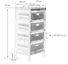rattan trolley, rattan storage cart, handwoven rattan furniture, natural rattan shelf, bohemian home decor, rolling storage cart, handcrafted rattan organizer, rattan side cart