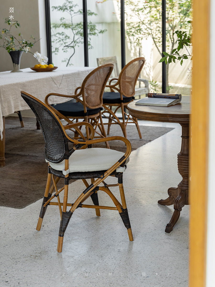 rattan armchair, banana fiber chair, rattan dining chair, handwoven rattan furniture, french café chair, natural rattan seat, bohemian dining furniture, tropical rattan armchair