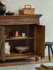 vintage teak cabinet, handcrafted solid wood console, antique style furniture, teak storage cabinet, artisan wood furniture, colonial style sideboard, wabi-sabi furniture, boho teak console, handmade teak cabinet