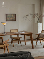 aru dining table, solid teak dining table, minimalist wood table, japanese wabi sabi furniture, handcrafted wooden table, piexlculpt studio, zen furniture, teak rectangular table, wooden work desk, modern wabi sabi decor