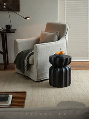 wood side table, solid wood accent table, carved wooden end table, handmade wood furniture, rustic wood nightstand, natural wood decor, modern artisan furniture, wooden pedestal table