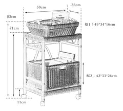 rattan trolley, rattan storage cart, handwoven rattan furniture, natural rattan shelf, bohemian home decor, rolling storage cart, handcrafted rattan organizer, rattan side cart