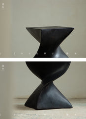 wood pedestal table, solid wood plant stand, sculptural wood side table, twist wooden table, handmade wood decor, rustic accent furniture, modern wood pedestal, artisan carved furniture, natural wood display stand