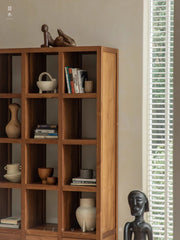 teak display cabinet, solid wood bookshelf, handcrafted teak furniture, natural wood display shelf, artisan wood cabinet, minimalist bookshelf, wabi-sabi furniture, boho wood decor, sustainable teak furniture