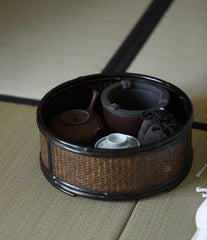 bamboo storage box, woven rattan box, tea accessories organizer, handcrafted bamboo box, purple bamboo decor, handmade tea tool box, wood engraving art, Piexlculpt Studio, natural home accessories