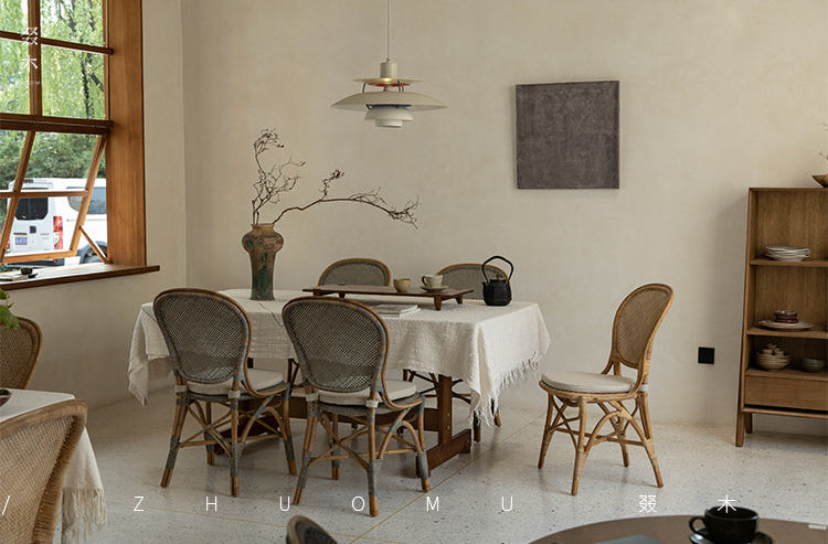 rattan bistro chair, banana fiber chair, rattan dining chair, french café chair, handwoven rattan furniture, natural rattan seat, bohemian dining furniture, wicker dining chair