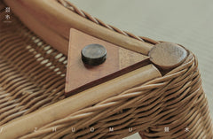 rattan coffee table, rattan tea table, handwoven rattan furniture, bamboo table, natural rattan decor, double layer coffee table, japanese wabi-sabi furniture, handcrafted rattan table, boho living room decor