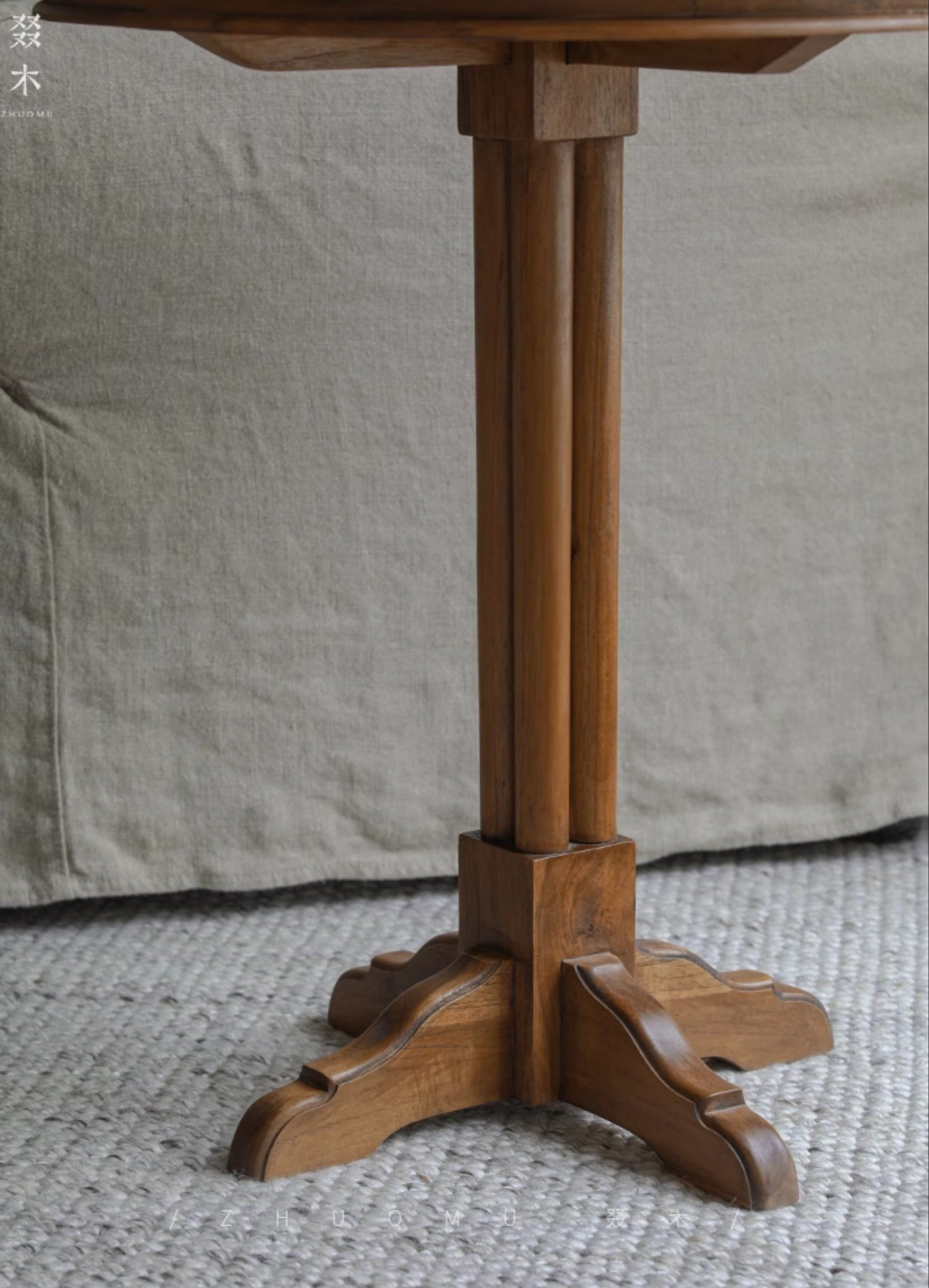 mori side table, solid wood end table, round side table, japanese minimalist furniture, wabi sabi furniture, handcrafted wood table, piexlculpt studio, zen furniture, wooden bedside table, natural oak side table