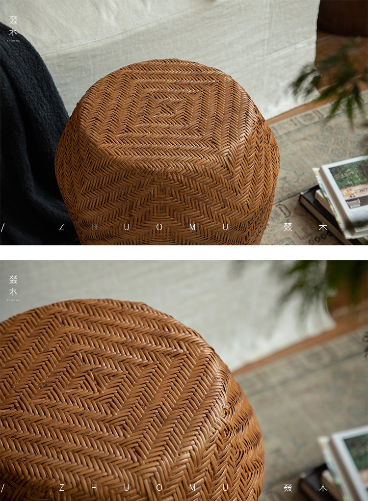 rattan side table, round rattan table, rattan stool, handwoven rattan furniture, bamboo accent table, natural rattan decor, boho rattan furniture, artisan rattan table, southeast asian furniture, japanese wabi-sabi decor