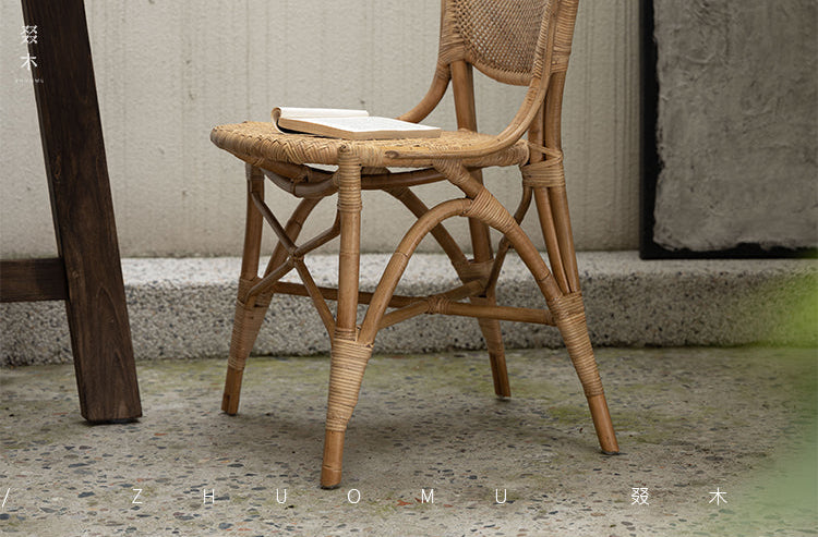 rattan bistro chair, banana fiber chair, rattan dining chair, french café chair, handwoven rattan furniture, natural rattan seat, bohemian dining furniture, wicker dining chair