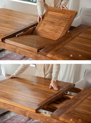 toki dining table, extendable wood table, solid teak furniture, japanese minimalist dining table, handcrafted extendable table, wabi sabi furniture, piexlculpt studio, teak long table, zen furniture, extendable conference table