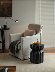 wood side table, solid wood accent table, carved wooden end table, handmade wood furniture, rustic wood nightstand, natural wood decor, modern artisan furniture, wooden pedestal table