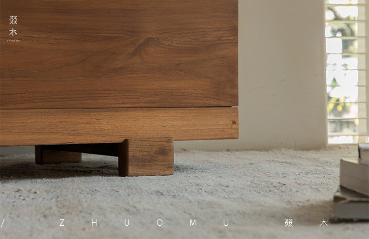 teak chest of drawers, solid wood dresser, handcrafted storage cabinet, minimalist wood furniture, artisan teak furniture, wabi-sabi furniture, handmade wooden dresser, natural teak cabinet, japanese scandi furniture