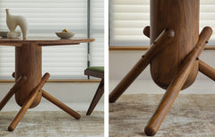 jester round dining table, sculptural dining table, solid wood table, wabi sabi furniture, piexlculpt studio, japanese minimalist furniture, mid century modern table, small space dining, handcrafted wood table, round wooden dining table