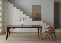 tomo dining table, solid wood dining table, japanese minimalist table, wabi sabi furniture, handcrafted wood table, zen furniture, piexlculpt studio, long oak table, rustic wooden dining table, modern japanese design