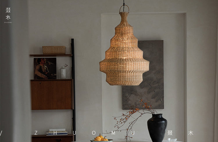 rattan floor lamp, handwoven rattan light, sculptural rattan lamp, pagoda floor lamp, bamboo lighting, natural rattan decor, artisan rattan lamp, southeast asian furniture, wabi-sabi lamp