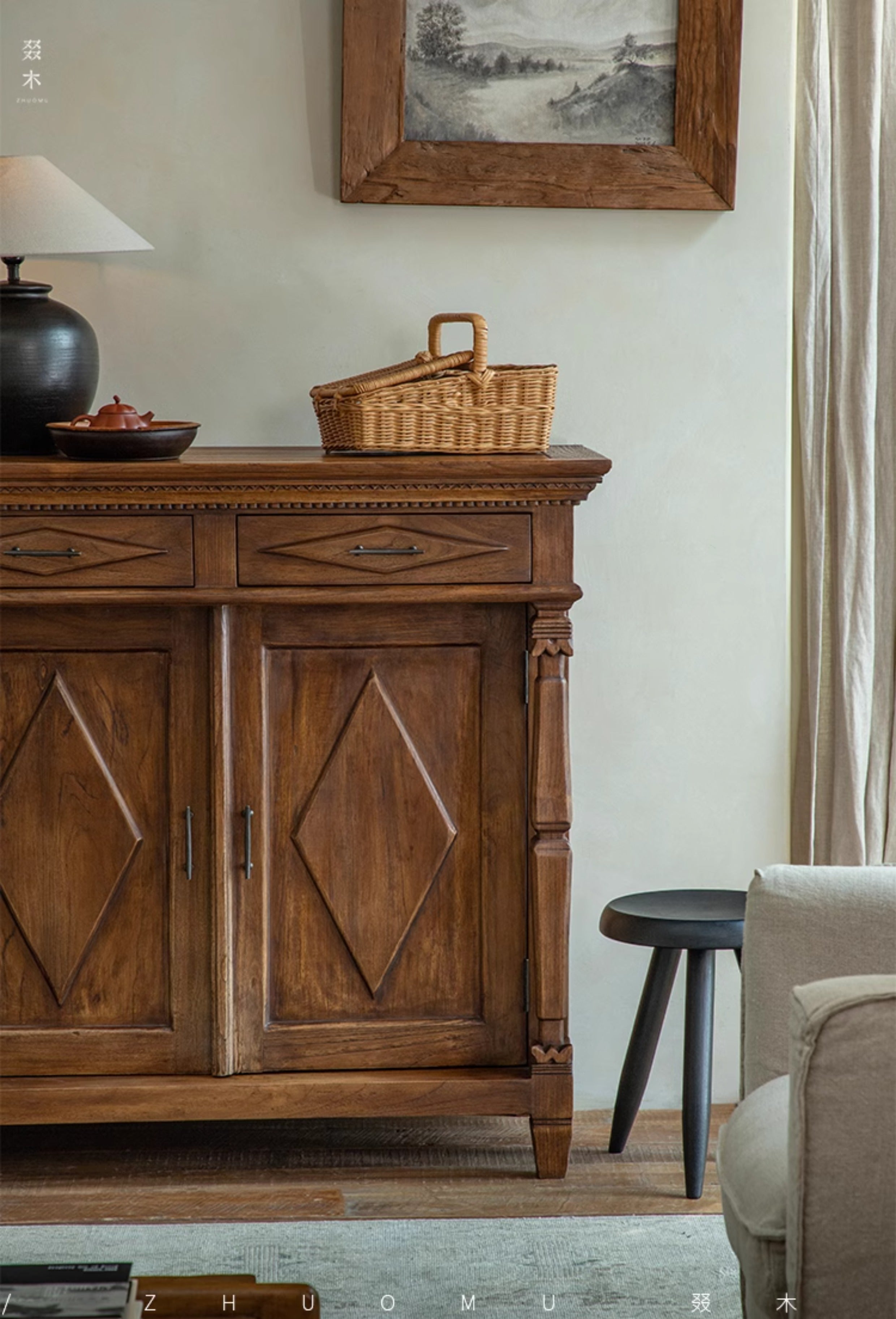 vintage teak cabinet, handcrafted solid wood console, antique style furniture, teak storage cabinet, artisan wood furniture, colonial style sideboard, wabi-sabi furniture, boho teak console, handmade teak cabinet