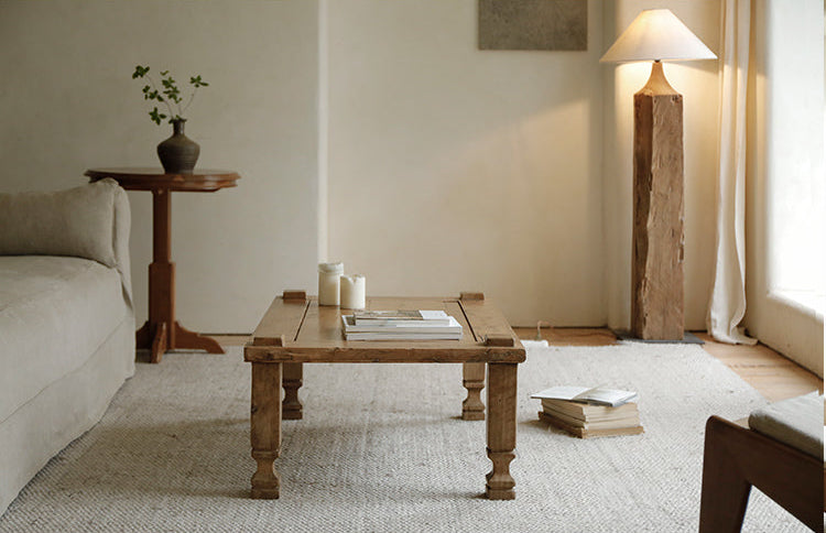 sora coffee table, reclaimed wood furniture, square coffee table, wabi sabi wood table, japanese minimalist decor, rustic low table, handcrafted wooden table, piexlculpt studio, zen furniture, natural oak finish