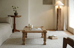 sora coffee table, reclaimed wood furniture, square coffee table, wabi sabi wood table, japanese minimalist decor, rustic low table, handcrafted wooden table, piexlculpt studio, zen furniture, natural oak finish