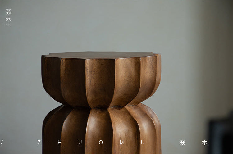 wood side table, solid wood accent table, carved wooden end table, handmade wood furniture, rustic wood nightstand, natural wood decor, modern artisan furniture, wooden pedestal table