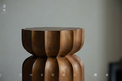 wood side table, solid wood accent table, carved wooden end table, handmade wood furniture, rustic wood nightstand, natural wood decor, modern artisan furniture, wooden pedestal table