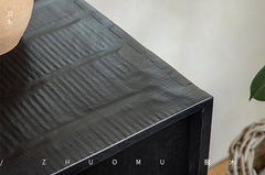 black wood furniture, carbonized sideboard, wabi sabi cabinet, handcrafted credenza, modern black buffet, carbonized teak, minimalist furniture, piexlculpt