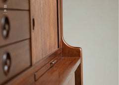 mid century teak sideboard, tambour door cabinet, teak credenza, handcrafted teak furniture, danish modern sideboard, mcm furniture, vintage teak cabinet, solid wood buffet, minimalist teak console