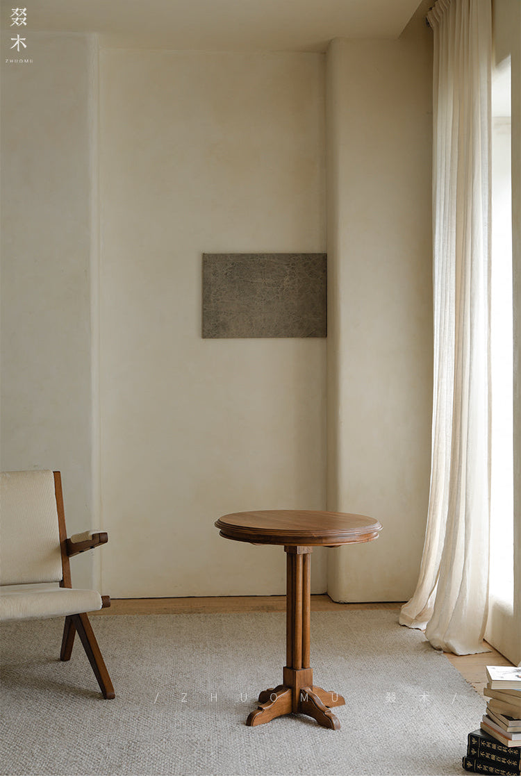 mori side table, solid wood end table, round side table, japanese minimalist furniture, wabi sabi furniture, handcrafted wood table, piexlculpt studio, zen furniture, wooden bedside table, natural oak side table