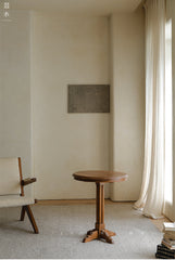 mori side table, solid wood end table, round side table, japanese minimalist furniture, wabi sabi furniture, handcrafted wood table, piexlculpt studio, zen furniture, wooden bedside table, natural oak side table