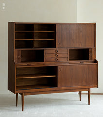 mid century teak sideboard, tambour door cabinet, teak credenza, handcrafted teak furniture, danish modern sideboard, mcm furniture, vintage teak cabinet, solid wood buffet, minimalist teak console